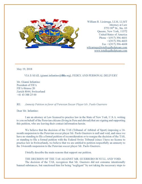 Amnesty petition to FIFA President Gianni Infantino — page 1 of 5
